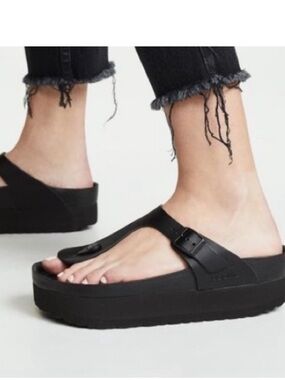 Birkenstock Gizeh Platform Black Leather Sandals Size 37